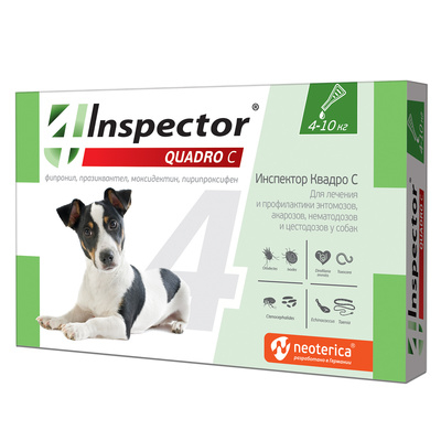 Inspector Quadro C  Капли от клещей и блох для собак весом 4-10кг Кот и Пес, онлайн зоомагазин и ветаптека
