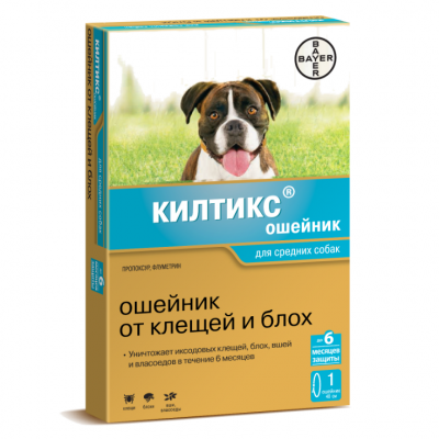 Bayer Килтикс Ошейник от клещей и блох для Собак средних пород Кот и Пес, онлайн зоомагазин и ветаптека