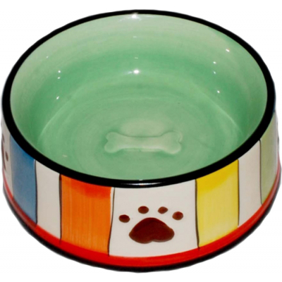 N1 Миска  "Цветные полоски" керамическая Кот и Пес, онлайн зоомагазин и ветаптека