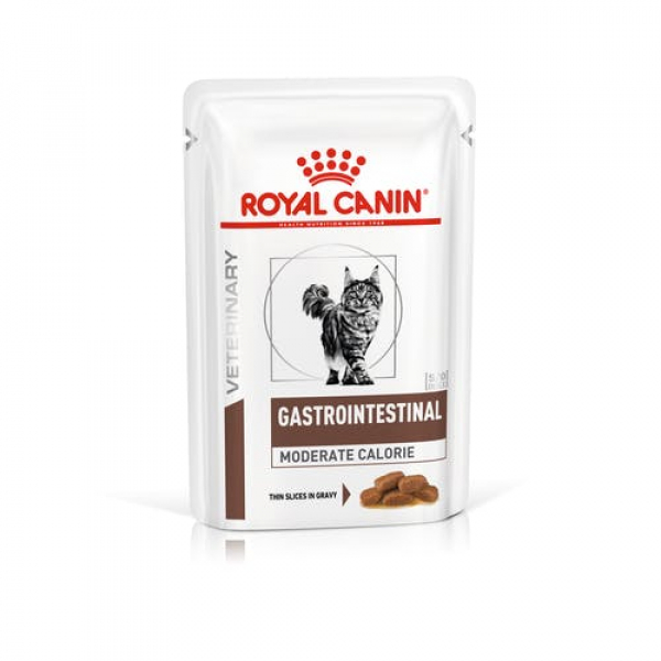 Royal Canin Gastro Intestinal Moderate Calorie Пауч для кошек с нарушениями пищеварения при панкреатите Кот и Пес, онлайн зоомагазин и ветаптека
