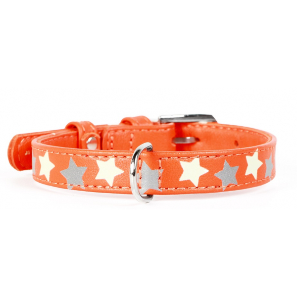 Collar Glamour Ошейник кожаный с узором "Звёзды" Оранжевый Кот и Пес, онлайн зоомагазин и ветаптека