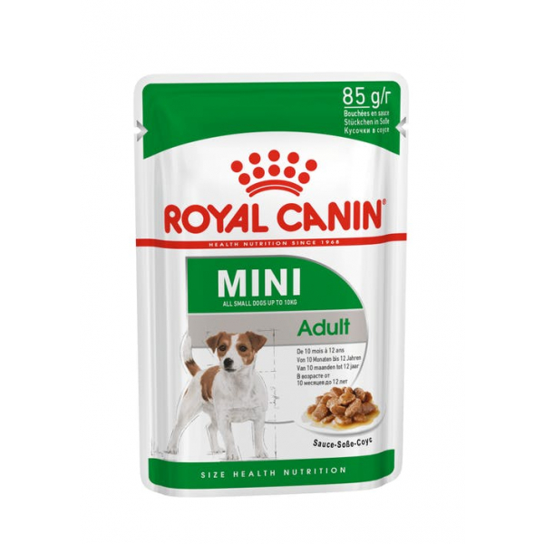 Royal Canin Mini Adult Пауч для собак мелких пород кусочки в соусе Кот и Пес, онлайн зоомагазин и ветаптека