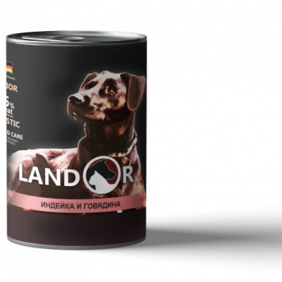 Landor Junior Консервы для щенков с Индейкой и Говядиной Кот и Пес, онлайн зоомагазин и ветаптека