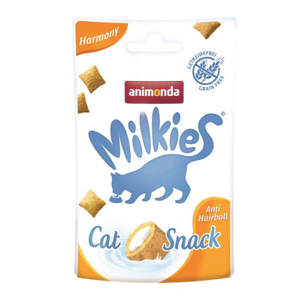 Animonda Milkies Dental Care Лакомство для кошек хрустящие подушечки для выведения комочков шерсти Кот и Пес, онлайн зоомагазин и ветаптека