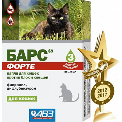 АВЗ Барс Форте Капли от клещей и блох для кошек Кот и Пес, онлайн зоомагазин и ветаптека