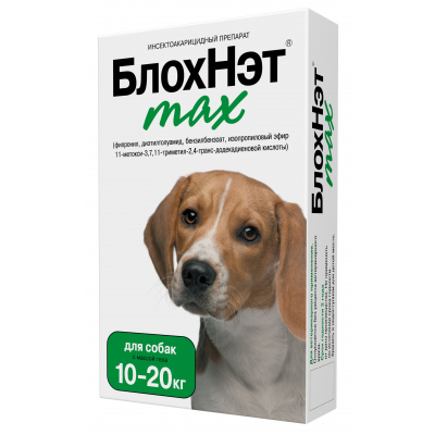 БлохНэт Капли от клещей и блох для собак весом 10-20кг Кот и Пес, онлайн зоомагазин и ветаптека