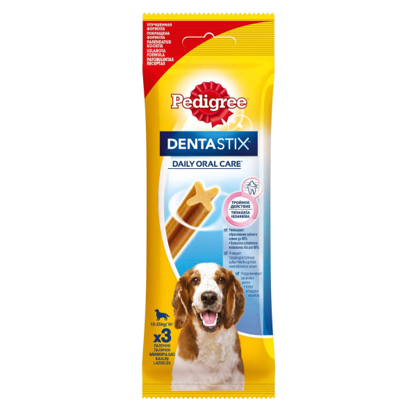 Pedigree Denta Stix Лакомство для собак для чистки зубов для средних пород Кот и Пес, онлайн зоомагазин и ветаптека