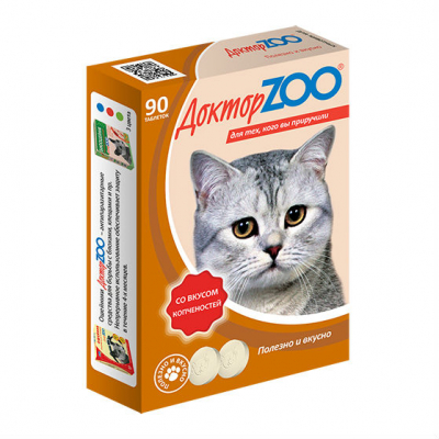 Доктор Zoo Мультивитаминное лакомство для кошек "Со вкусом Копченостей" в таблетках Кот и Пес, онлайн зоомагазин и ветаптека
