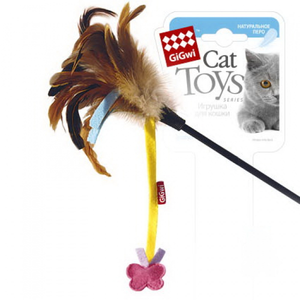 GiGwi Игрушка для кошек Дразнилка на стеке с бабочкой Кот и Пес, онлайн зоомагазин и ветаптека