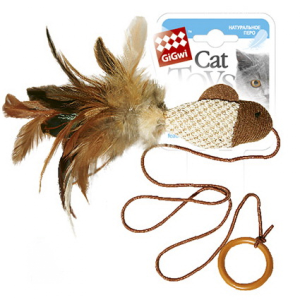 GiGwi Игрушка для кошек Дразнилка с рыбкой и куриным пером Кот и Пес, онлайн зоомагазин и ветаптека