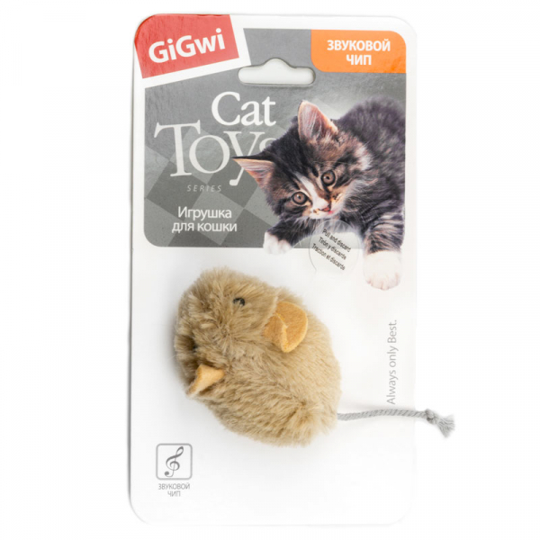 GiGwi Игрушка для кошек Мышь меховая со звуковым чипом Кот и Пес, онлайн зоомагазин и ветаптека