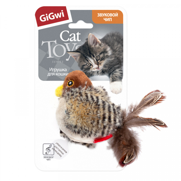 GiGwi Игрушка для кошек Птичка с звуковым чипом и кошачьей мятой Кот и Пес, онлайн зоомагазин и ветаптека