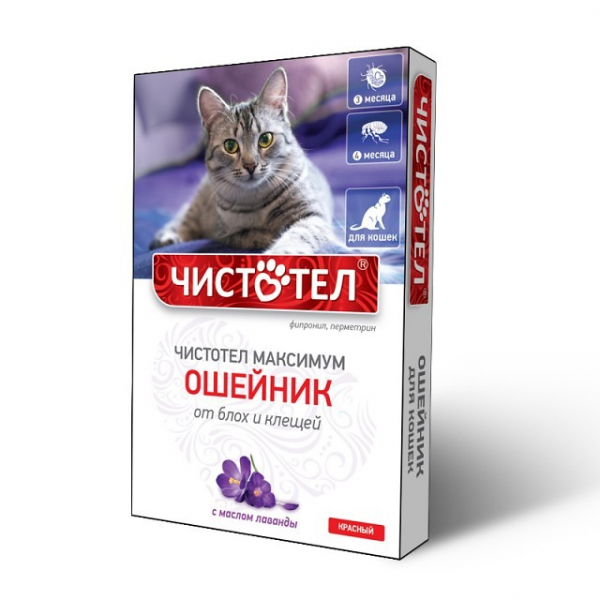 Чистотел Максимум Ошейник от блох и клещей для кошек Красный Кот и Пес, онлайн зоомагазин и ветаптека