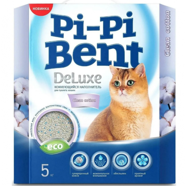 Pi-Pi-Bent DeLuxe Clean Cotton Наполнитель для кошачьего туалета Кот и Пес, онлайн зоомагазин и ветаптека