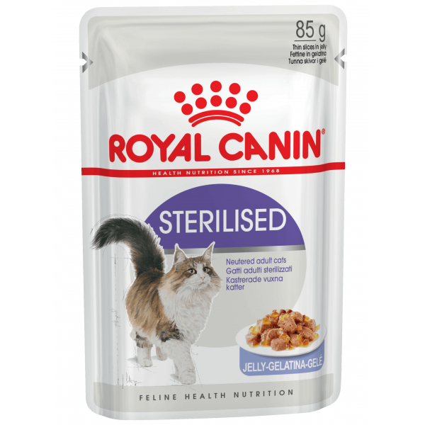 Royal Canin Sterilised Пауч для стерилизованных кошек Кусочки в желе Кот и Пес, онлайн зоомагазин и ветаптека