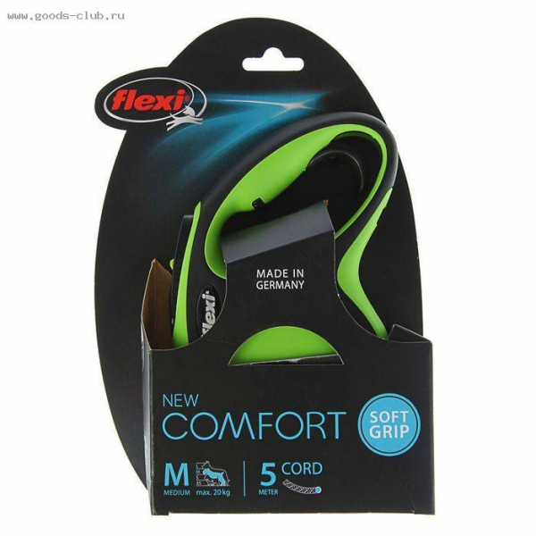 Flexi New Comfort M Рулетка для собак весом до 20кг длинна 5м с тросом зеленая