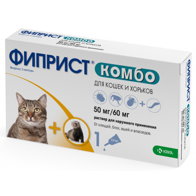 KRKA Фиприст Комбо капли от блох и клещей для кошек и хорьков Кот и Пес, онлайн зоомагазин и ветаптека
