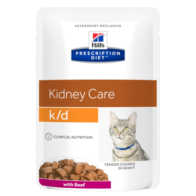 Hill's Prescription Diet k/d Kidney Care Пауч для кошек для лечения Почек с Говядиной Кот и Пес, онлайн зоомагазин и ветаптека
