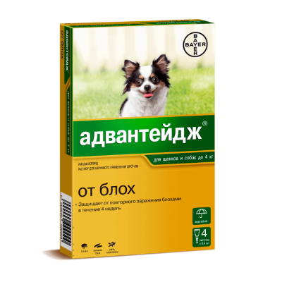 Bayer Адвантейдж Капли от клещей и блох для собак весом до 4кг Кот и Пес, онлайн зоомагазин и ветаптека