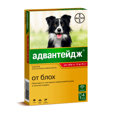 Bayer Адвантейдж Капли от клещей и блох для собак весом 10-25кг Кот и Пес, онлайн зоомагазин и ветаптека