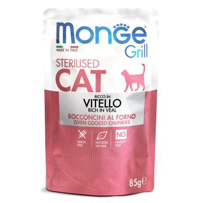 Monge Grill Sterilised Пауч для стерилизованных кошек с Телятиной Кот и Пес, онлайн зоомагазин и ветаптека