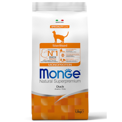 Monge Monoprotein Sterilised Корм для стерилизованных кошек с Уткой Кот и Пес, онлайн зоомагазин и ветаптека