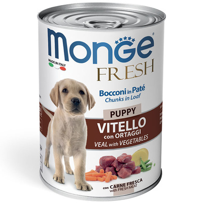 Monge Fresh Консервы для щенков "Мясной рулет" из Телятины и Овощей Кот и Пес, онлайн зоомагазин и ветаптека