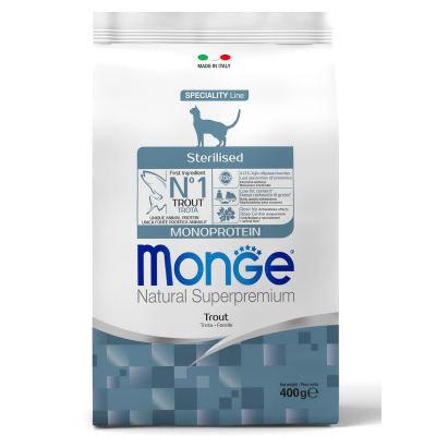 Monge Monoprotein Sterilised Корм для кошек с Форелью Кот и Пес, онлайн зоомагазин и ветаптека