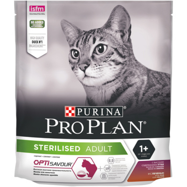 ProPlan Sterilised Корм для стерилизованных кошек с Уткой и Печенью Кот и Пес, онлайн зоомагазин и ветаптека