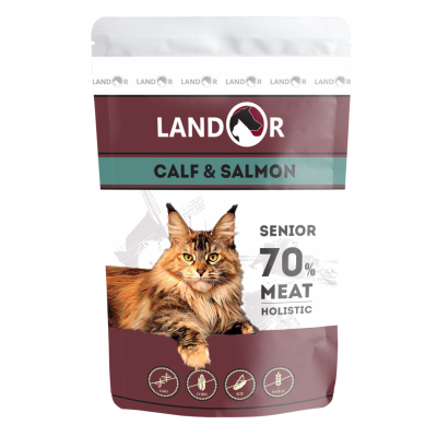 Landor Senior Пауч для кошек с Телятиной и Лососем Кот и Пес, онлайн зоомагазин и ветаптека