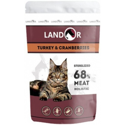 Landor Sterilised Пауч для кошек с Индейкой и Клюквой Кот и Пес, онлайн зоомагазин и ветаптека