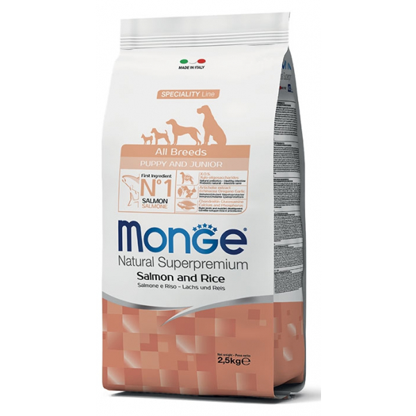 Monge Puppy & Junior Salmon Rice Корм для щенков и юниоров с Лососем и Рисом Кот и Пес, онлайн зоомагазин и ветаптека