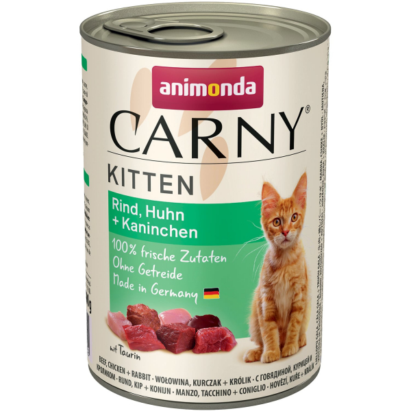 Animonda Carny Kitten Консервы для котят с Говядиной, Курицей и Кроликом Кот и Пес, онлайн зоомагазин и ветаптека