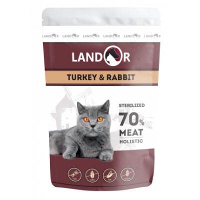 Landor Sterilised Пауч для кошек с Индейкой и Кроликом Кот и Пес, онлайн зоомагазин и ветаптека