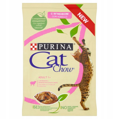 Cat Chow Пауч для кошек с Ягненком и зеленой фасолью в желе Кот и Пес, онлайн зоомагазин и ветаптека