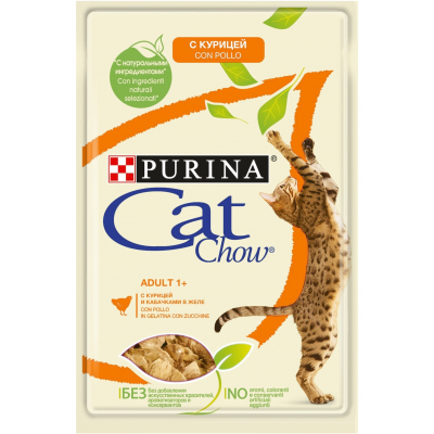 Cat Chow Пауч для кошек с Курицей и кабачками в желе Кот и Пес, онлайн зоомагазин и ветаптека