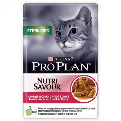Purina Pro Plan Sterilised Пауч для стерилизованных кошек с Уткой в соусе Кот и Пес, онлайн зоомагазин и ветаптека