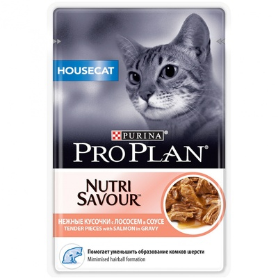 Purina Pro Plan Nutrisavour Housecat Пауч для домашних кошек с Лососем Кот и Пес, онлайн зоомагазин и ветаптека