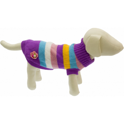 Каскад Свитер для собак фиолетовый в полоску "С цветком" для девочек Кот и Пес, онлайн зоомагазин и ветаптека