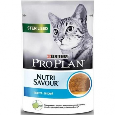 ProPlan Sterilised Паштет для стерилизованных кошек с Печенью трески Кот и Пес, онлайн зоомагазин и ветаптека
