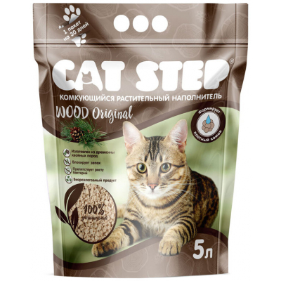 Cat Step Wood Original Наполнитель для кошачьего туалета Кот и Пес, онлайн зоомагазин и ветаптека