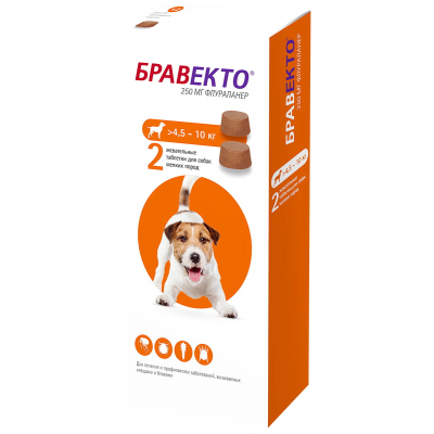 Бравекто Таблетка от клещей и блох для собак весом 4,5-10кг Кот и Пес, онлайн зоомагазин и ветаптека