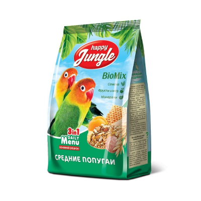Happy Jungle Корм для средних попугаев Кот и Пес, онлайн зоомагазин и ветаптека