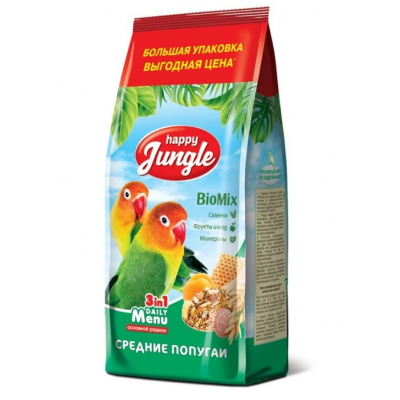 Happy Jungle Корм для средних попугаев Кот и Пес, онлайн зоомагазин и ветаптека