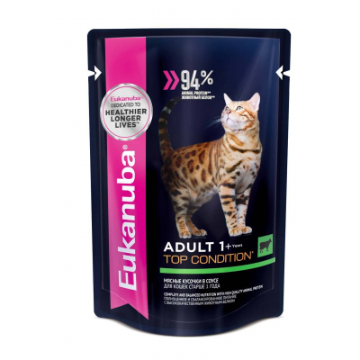 Eukanuba Adult Top Condition Beef для взрослых кошек, говядина в соусе Кот и Пес, онлайн зоомагазин и ветаптека