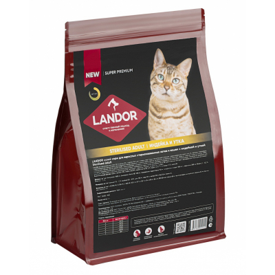 Landor Sterilised Корм для стерилизованных кошек с Индейкой и Уткой Кот и Пес, онлайн зоомагазин и ветаптека