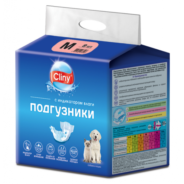Cliny Подгузники для собак и кошек,  размер M (5-10кг) Кот и Пес, онлайн зоомагазин и ветаптека