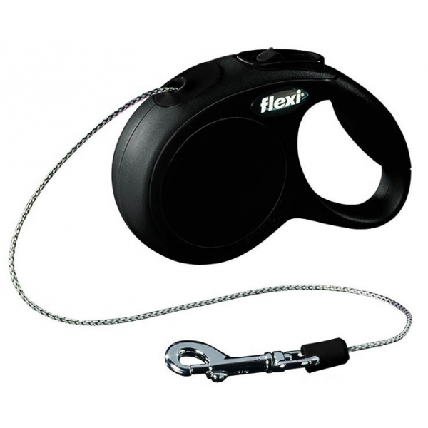 Flexi New Classic XS Рулетка для собак весом 8кг длинна 3м с тросом черная Кот и Пес, онлайн зоомагазин и ветаптека