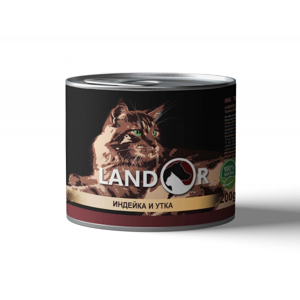 Landor Turkey and Duck Консервы для кошек с Индейкой и Уткой Кот и Пес, онлайн зоомагазин и ветаптека