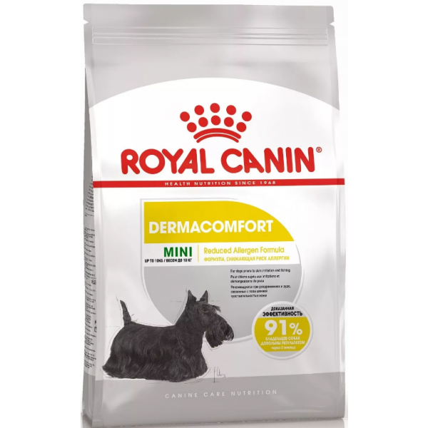 Royal Canin Mini Dermacomfort Корм для собак мелких пород при проблемах с кожей и шерстью Кот и Пес, онлайн зоомагазин и ветаптека